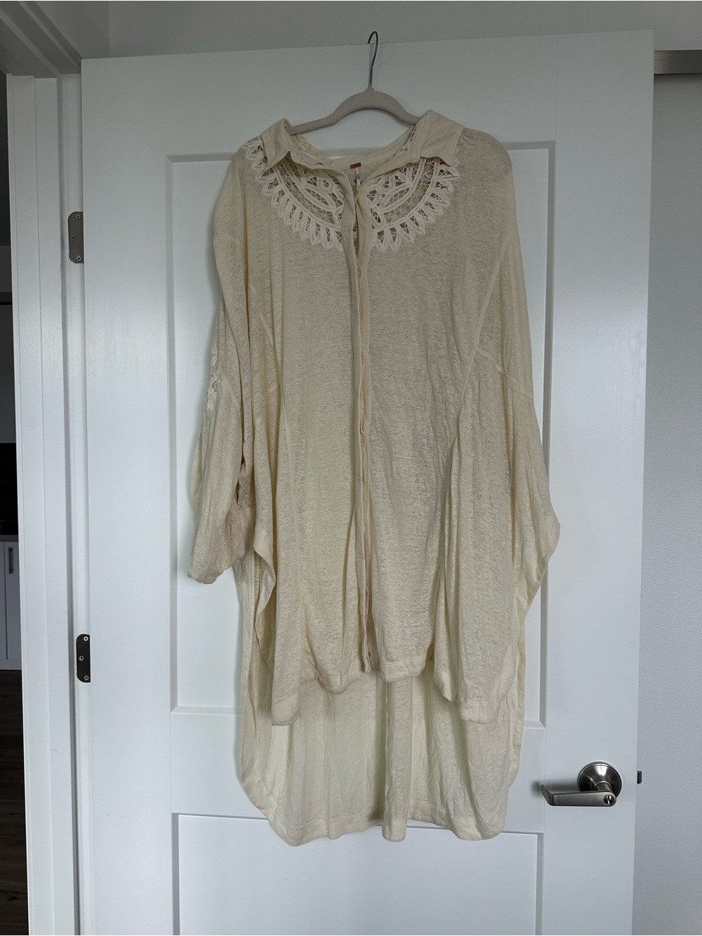 Free People Cream Crochet-Trim Tunic Top